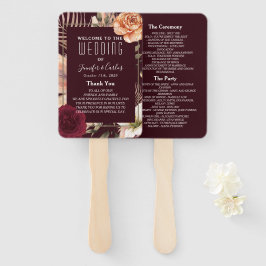 Floral Burgundy Wedding Programme Hand Fan Handwaaier