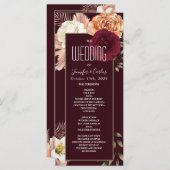 Floral Burgundy Wedding Programme Programmakaart (Voorkant / Achterkant)
