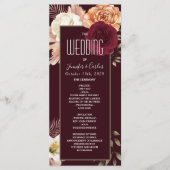 Floral Burgundy Wedding Programme Programmakaart (Voorkant)