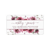 Floral Burgundy Wedding Return Address Etiket (Voorkant)
