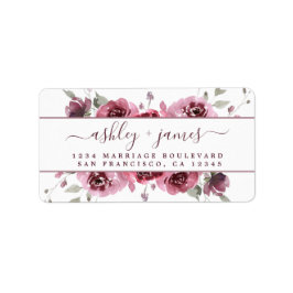 Floral Burgundy Wedding Return Address Etiket