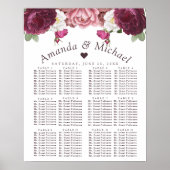 Floral Burgundy Wedding Seating Chart Poster (Voorkant)