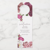Floral Burgundy Wedding Welcome Flessenhanger (Voorkant)