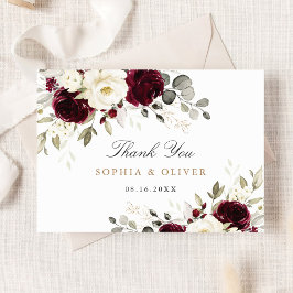 Floral Burgundy White Greenery Thank You Card Bedankkaart