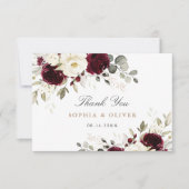 Floral Burgundy White Greenery Thank You Card Bedankkaart (Voorkant)