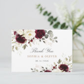 Floral Burgundy White Greenery Thank You Card Bedankkaart (Staand voorkant)