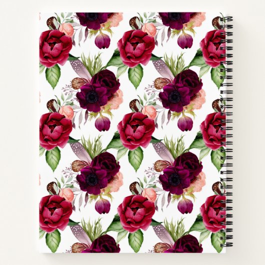 Floral burgundy white monogram elegant notitieboek (Achterkant)