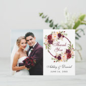 Floral Burgundy Wreath Wedding Hartelijk dank Bedankkaart (Staand voorkant)