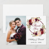 Floral Burgundy Wreath Wedding Hartelijk dank Bedankkaart (Voorkant / Achterkant)