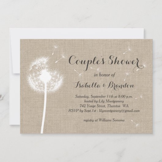 Floral Burlap Couple's Shower Invitation Kaart (Voorkant)