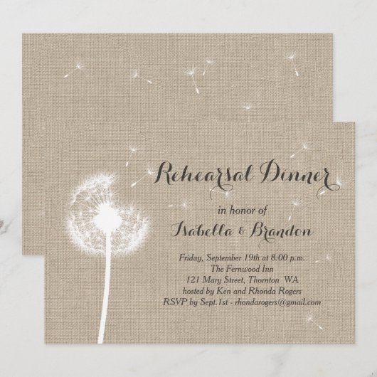 Floral Burlap Rehearings Kaart (Voorkant / Achterkant)