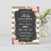 Floral Burlap Stripes Rustic Shabby Baby shower Kaart (Staand voorkant)