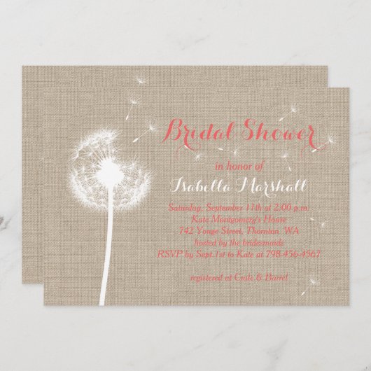 Floral Burlap Vrijgezellenfeest Invite (koraal) Kaart (Voorkant / Achterkant)