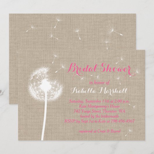 Floral Burlap Vrijgezellenfeest Invite (roze) Kaart (Voorkant / Achterkant)