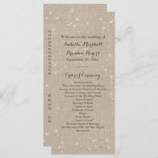Floral Burlap Wedding Programme Programmakaart (Voorkant / Achterkant)