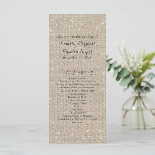 Floral Burlap Wedding Programme Programmakaart (Staand voorkant)