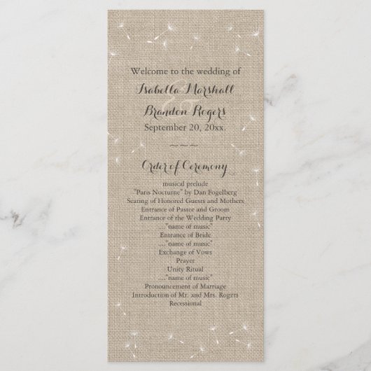 Floral Burlap Wedding Programme Programmakaart (Voorkant)