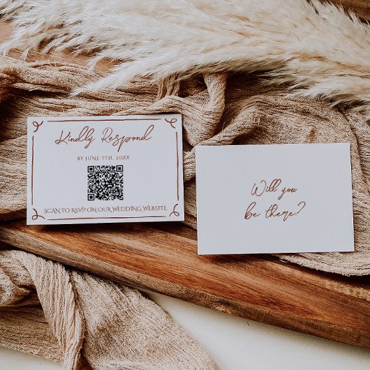 Floral Burnt Orange Terracotta QR Code Wedding RSVP Kaartje