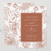 Floral Burnt Oranje Elegant Wedding Kaart (Voorkant / Achterkant)