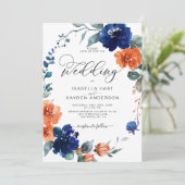 Floral Burnt Oranje Navy Rust Waterverf Weddenscha Kaart (Staand voorkant)