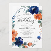 Floral Burnt Oranje Navy Rust Waterverf Weddenscha Kaart (Voorkant / Achterkant)