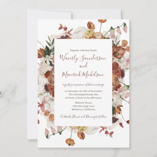 Floral Burnt Oranje Weddenschap Kaart (Voorkant)