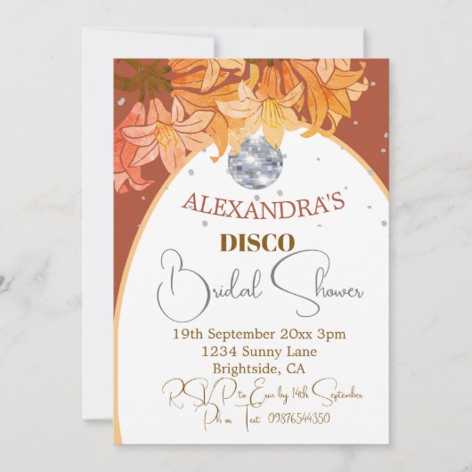 Floral Burnt Sinaasappel Silver Disco Vrijgezellen Kaart (Voorkant)