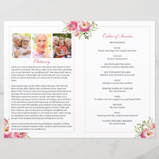 Floral Burst Funeral Program Sjabloon (Achterkant)