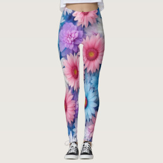 Floral Burst Leggings met roze, wit en blauw
