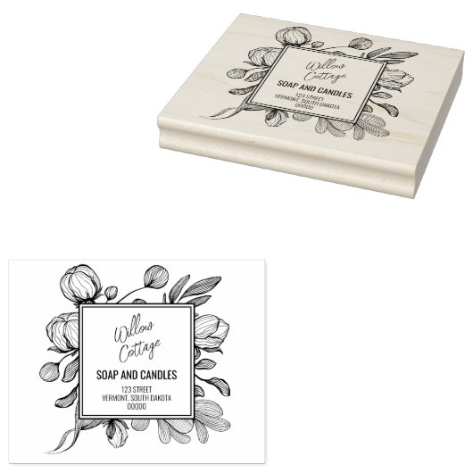 Floral Business Branding Rubber Stamp Rubberstempel (Gestempeld)