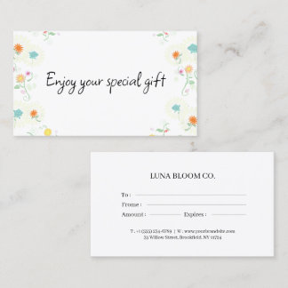 Floral Business Gift Certificate Card Visitekaartje