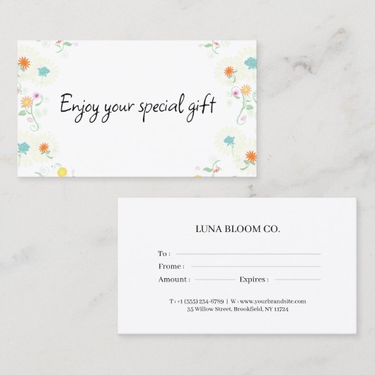 Floral Business Gift Certificate Card Visitekaartje (Voorkant / Achterkant)