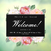 Floral Business Openingstijden Welkom, zwart, aang Raamsticker (Vel 3)