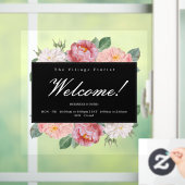 Floral Business Openingstijden Welkom, zwart, aang Raamsticker (Huis)