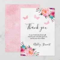 Floral Butterflies Baby shower Bedankt Card Girl