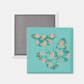 Floral Butterflies Blauwgroen Magneet (Voorkant / Achterkant)