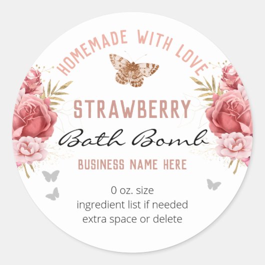 Floral Butterflies Custom Business Bath Bomb Ronde Sticker (Voorkant)