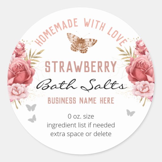 Floral Butterflies Custom Business Bath Salts Ronde Sticker (Voorkant)