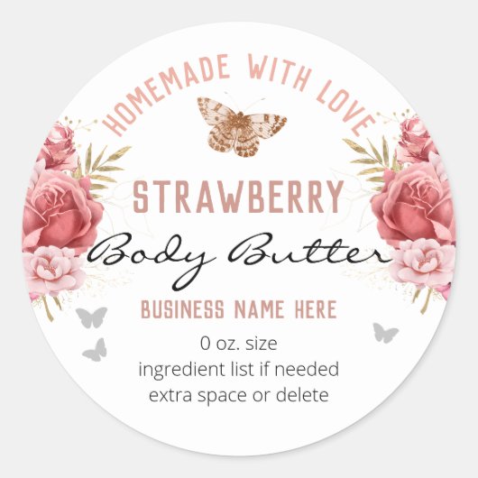 Floral Butterflies Custom Business Body Butter Ronde Sticker (Voorkant)