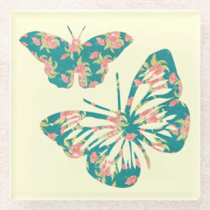 Floral Butterflies Glazen Onderzetter