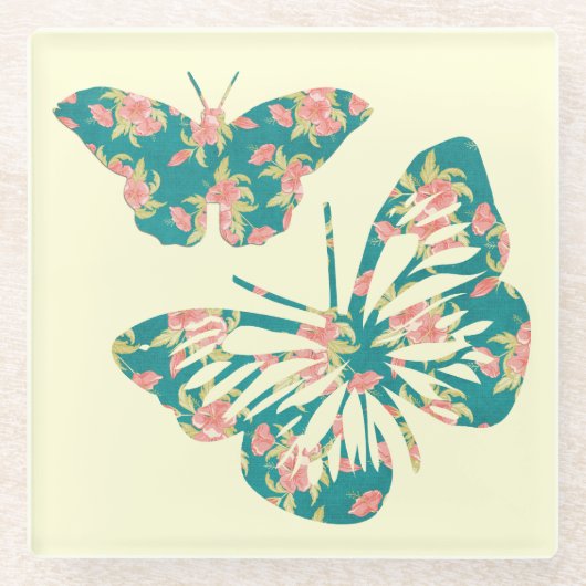  Floral Butterflies Glazen Onderzetter (Voorkant)