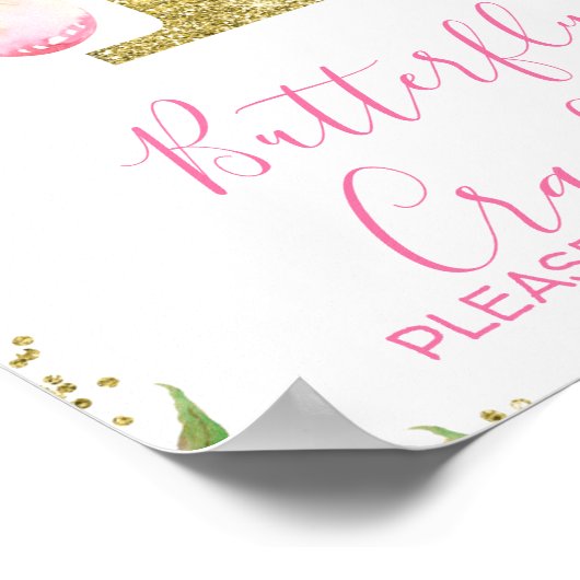 Floral Butterflies Gold Glitter 1e verjaardag Poster (Hoek)