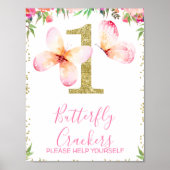 Floral Butterflies Gold Glitter 1e verjaardag Poster (Voorkant)