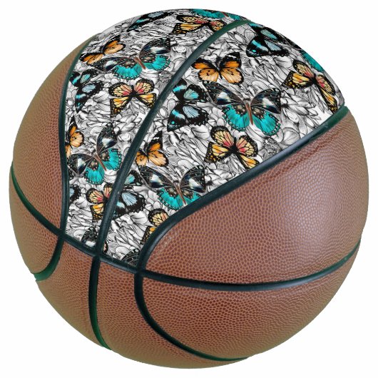 Floral Butterflies kleurig schetspatroon Basketbal (Schuin)