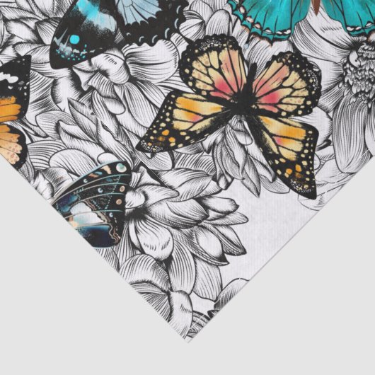 Floral Butterflies kleurig schetspatroon Tissuepapier (Detail)