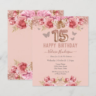 Floral Butterflies Pink Happy 15th Birthday