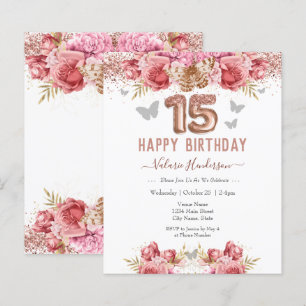 Floral Butterflies Pink Happy 15th Birthday