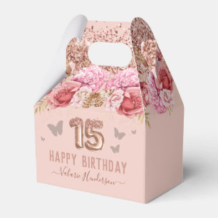 Floral Butterflies Pink Happy 15th Birthday Bedankdoosjes