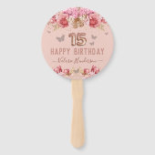 Floral Butterflies Pink Happy 15th Birthday Handwaaier (Voorkant)