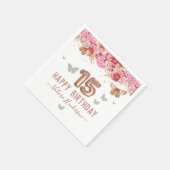 Floral Butterflies Pink Happy 15th Birthday Servet (Hoek)